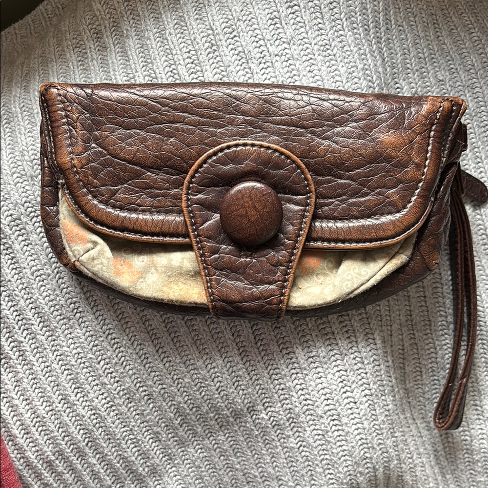 Brown vegan Leather Wristlet Clutch
